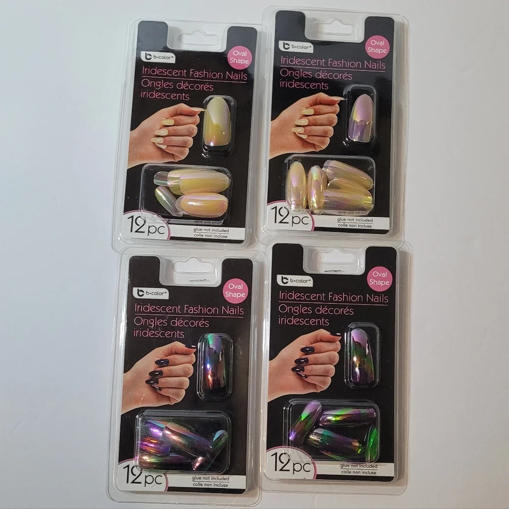 Iridescent Fashion Nails - Pearl White & Multi Shimmer Set Of 4
